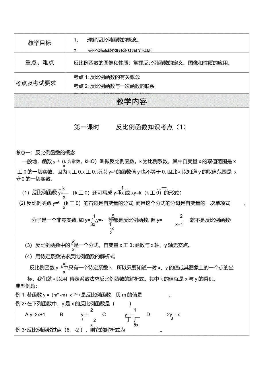 反比例函数一对一辅导讲义_第1页