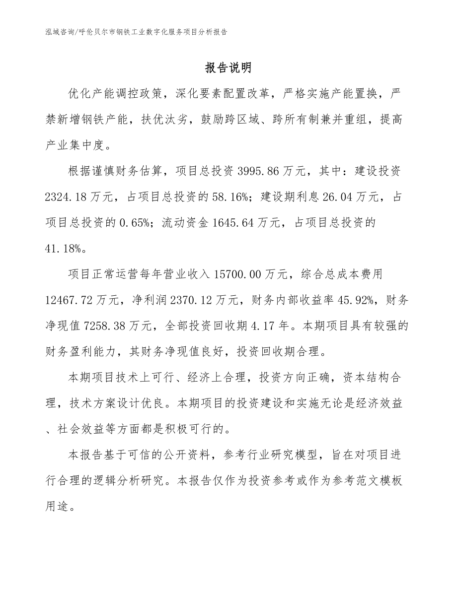 呼伦贝尔市钢铁工业数字化服务项目分析报告（模板参考）_第1页