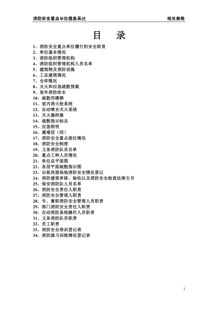 重点单位消防档案模板(空白)_第2页