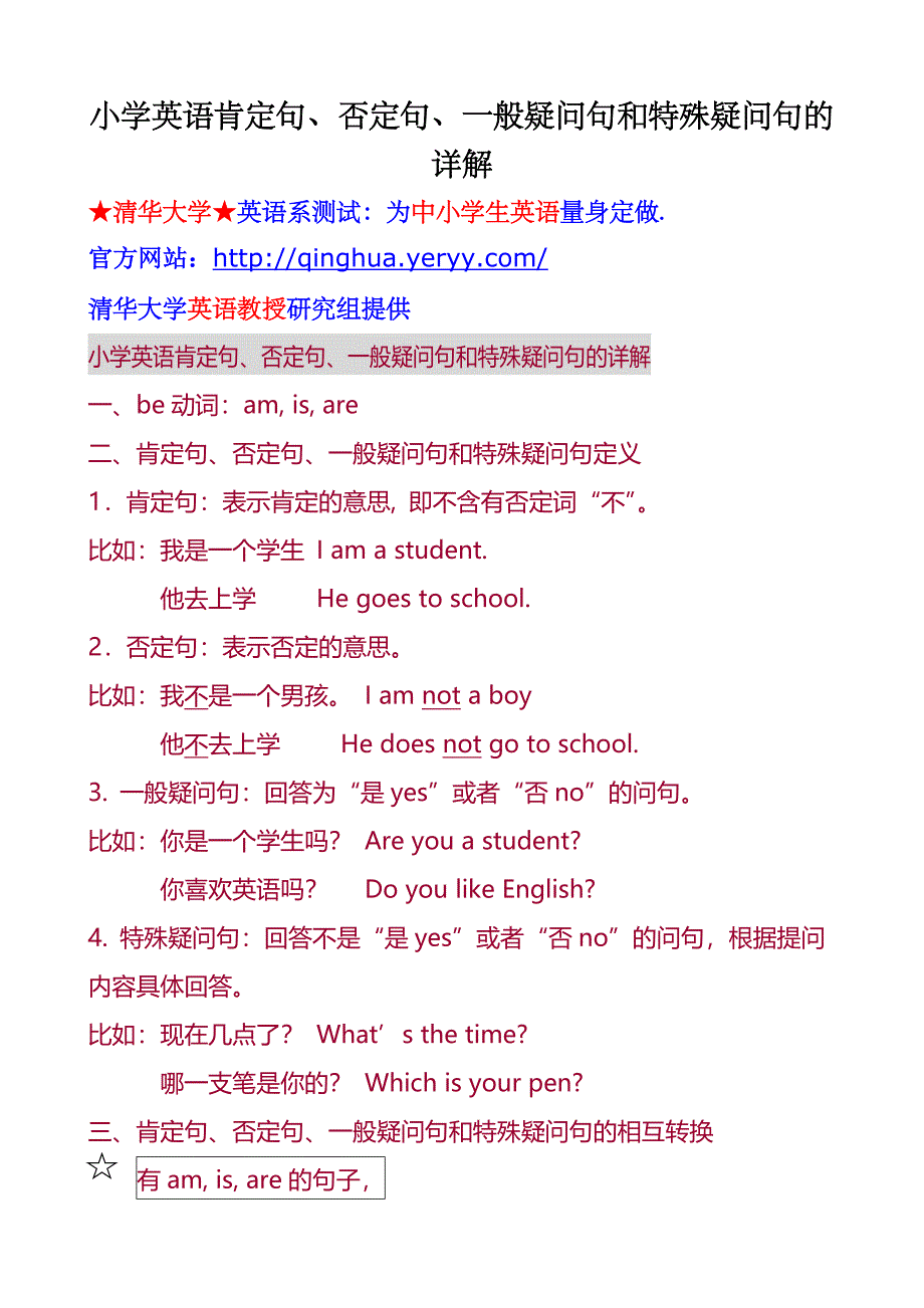 小学英语肯定句、否定句、一般疑问句和特殊疑问句的详解.doc_第1页