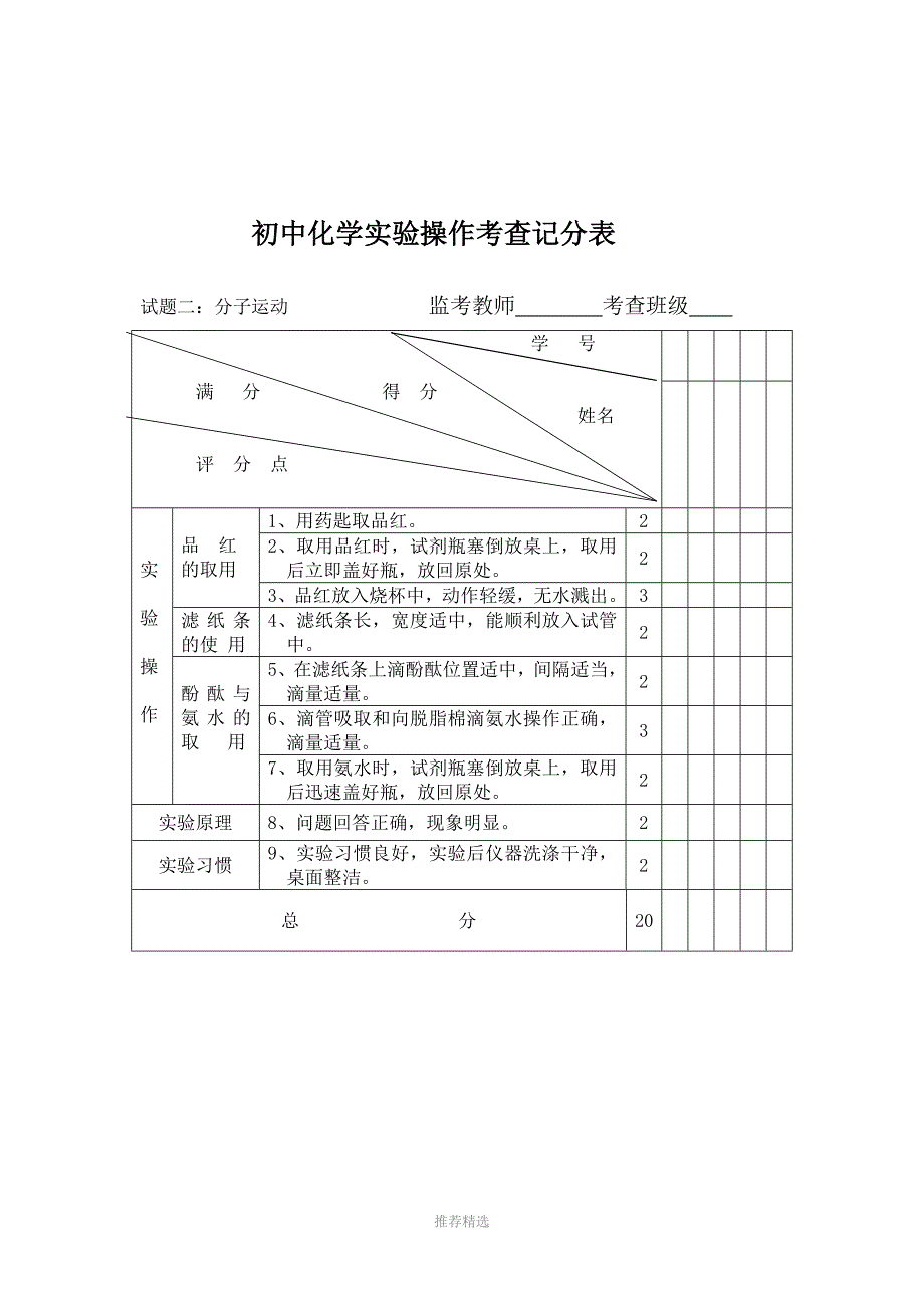 初三化学学生实验操作考查试题_第4页