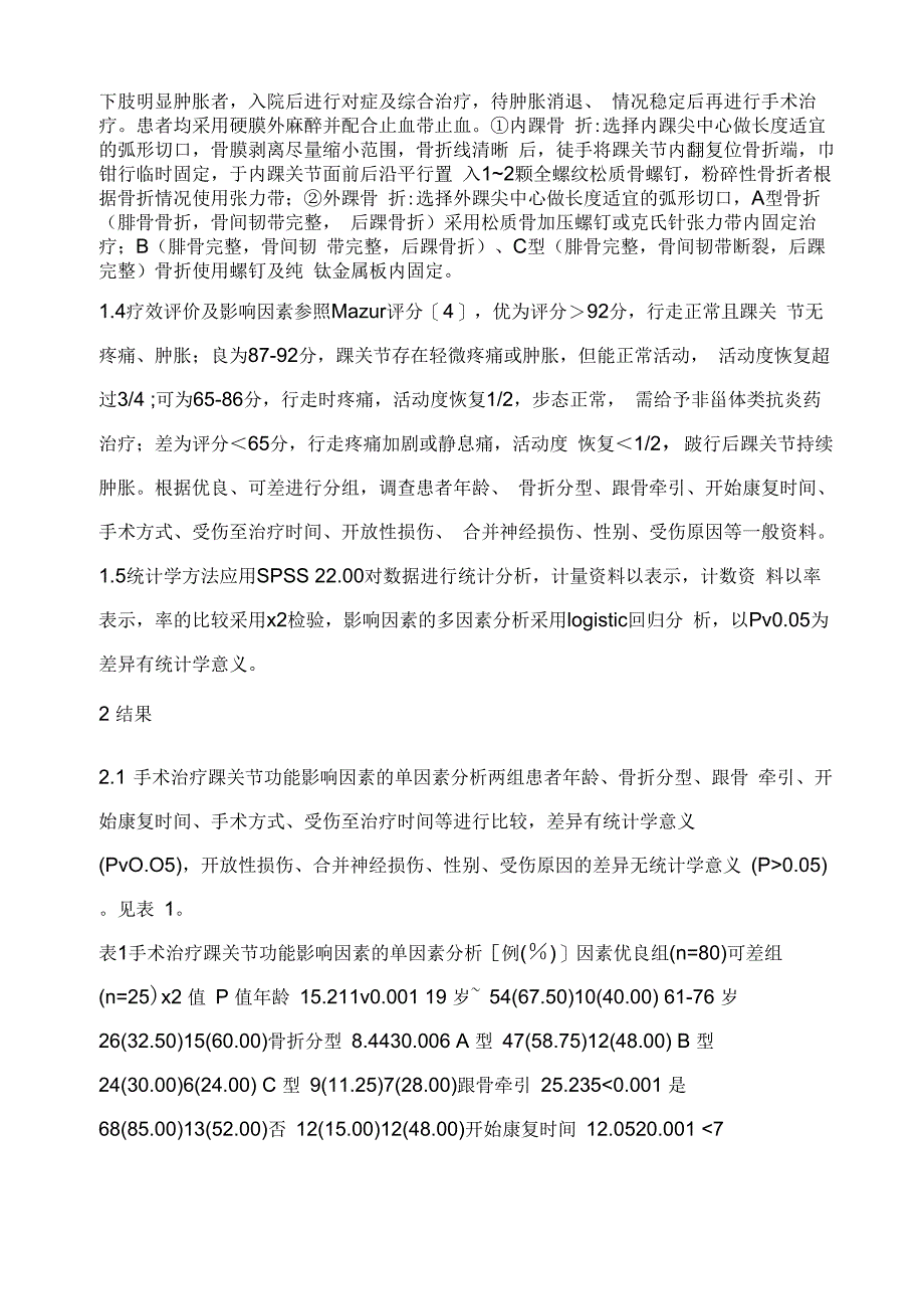 踝关节骨折手术治疗后影响踝关节功能的影响因素分析_第3页