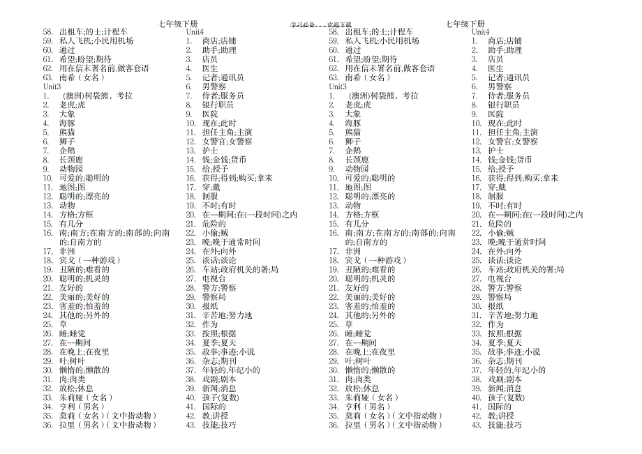 2023年新目标英语七年级下册默写纸合订本_第2页