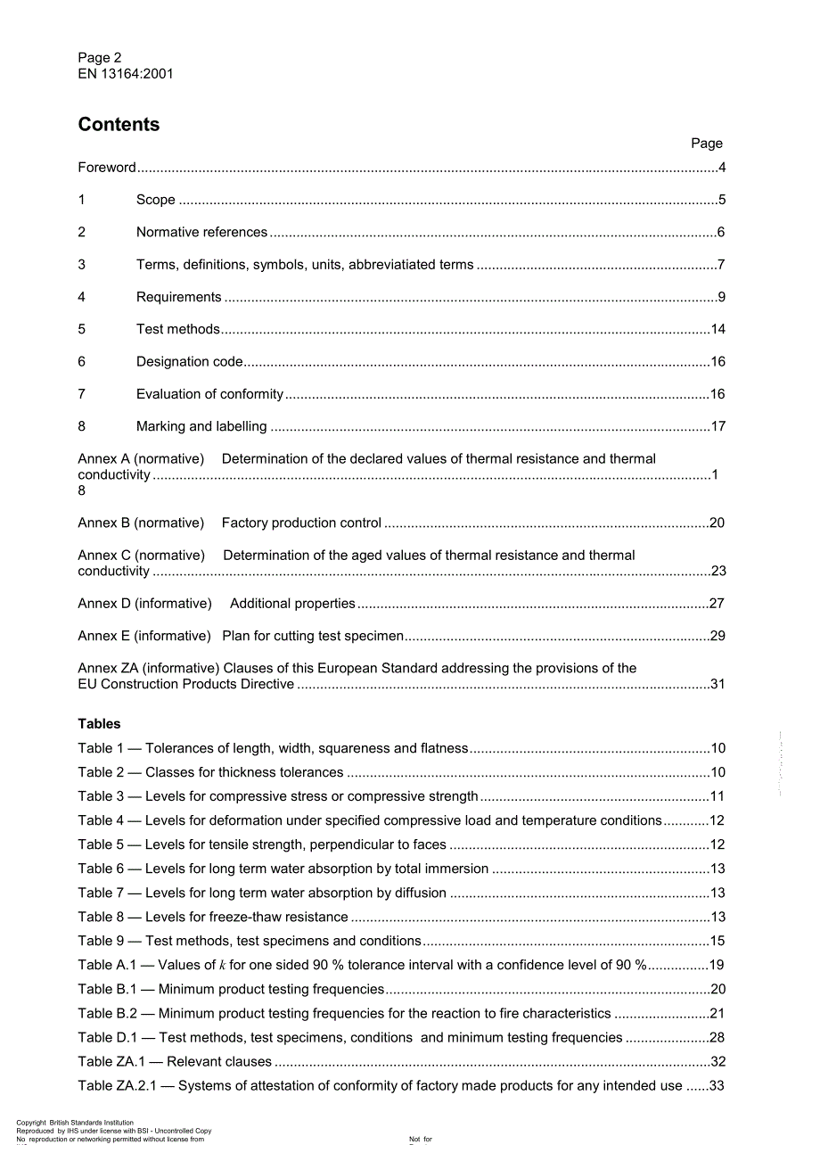 【BS英国标准】BS EN 131642001 Thermal insulation products for buildings — Factory made products of_第4页