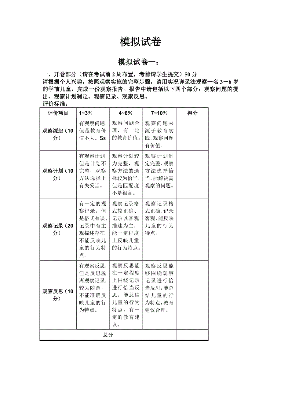 学前儿童行为观察模拟试卷ABCD附答案.doc_第1页