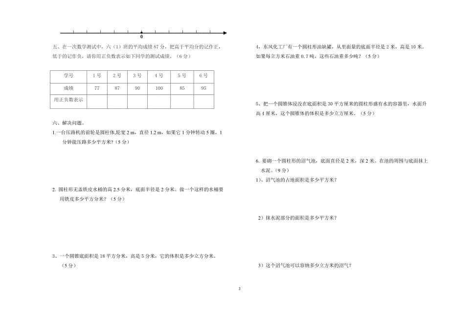 2013-2014第二学期六年级数学月考测试题（2）_第2页