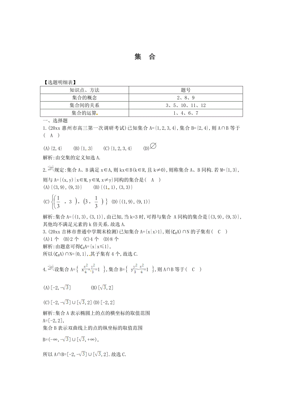 高考数学 一轮复习检测：集合专题卷含答案_第1页