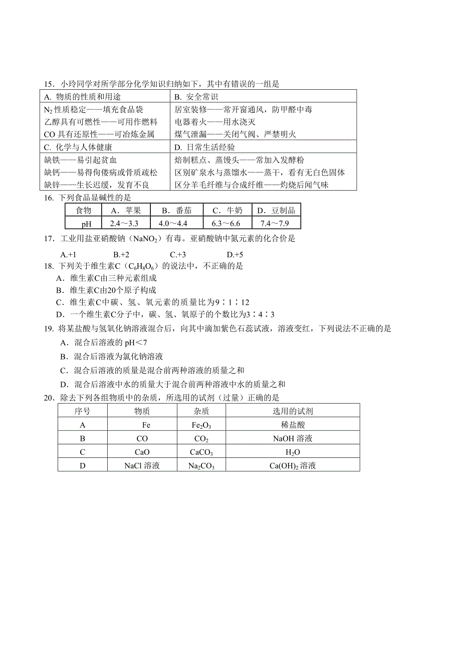 2012年北京门头沟区中考一模化学试卷及答案_第3页