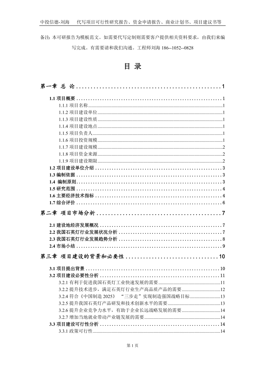 石英灯项目资金申请报告写作模板定制_第2页