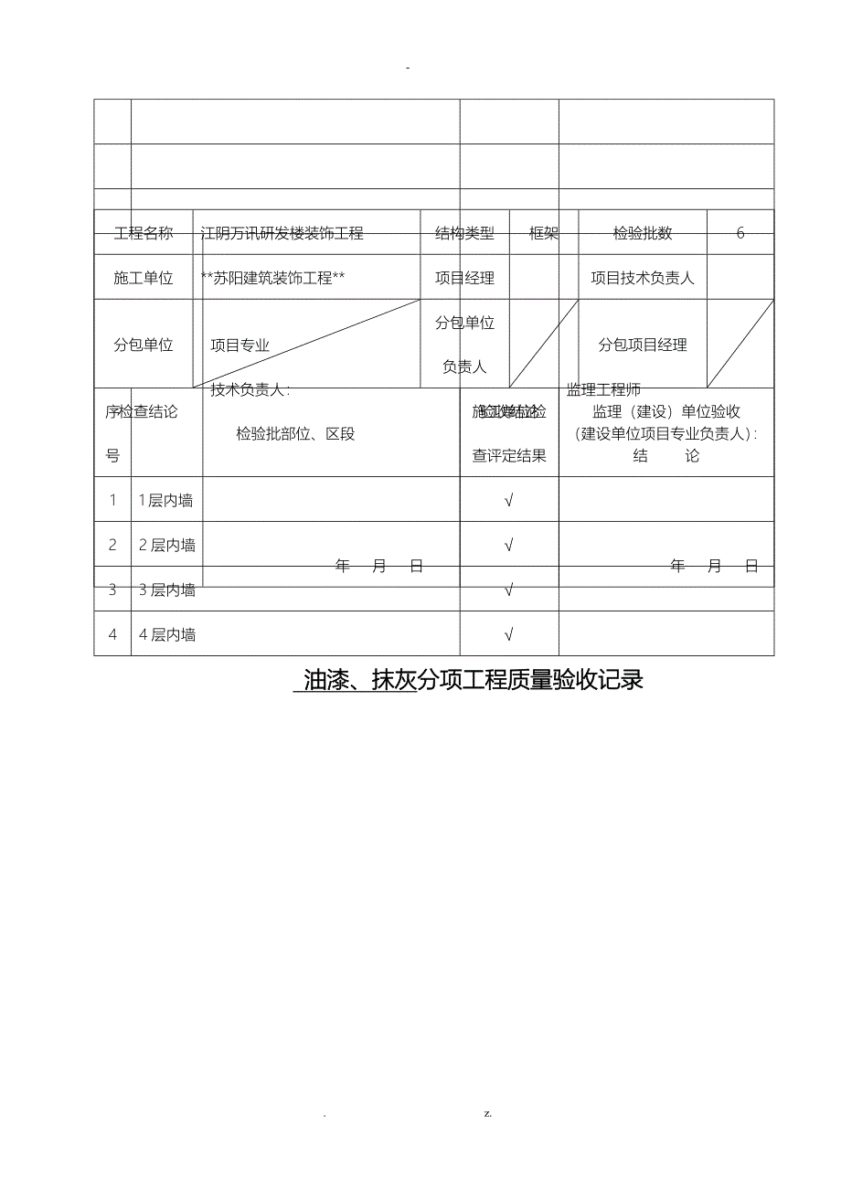 装饰工程分部分项检验批质量验收记录表_第3页