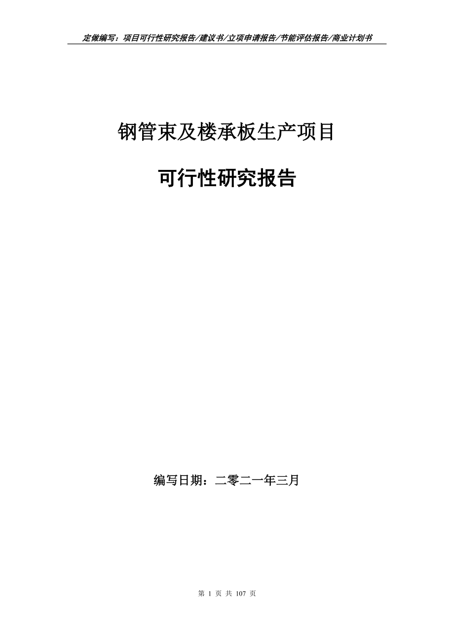 钢管束及楼承板生产项目可行性研究报告写作范本_第1页