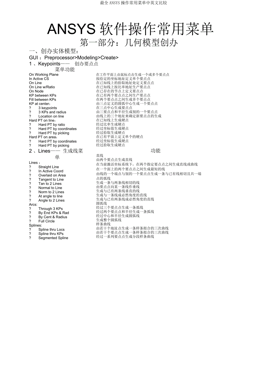 ANSYS操作常用菜单中英文对照.docx_第1页
