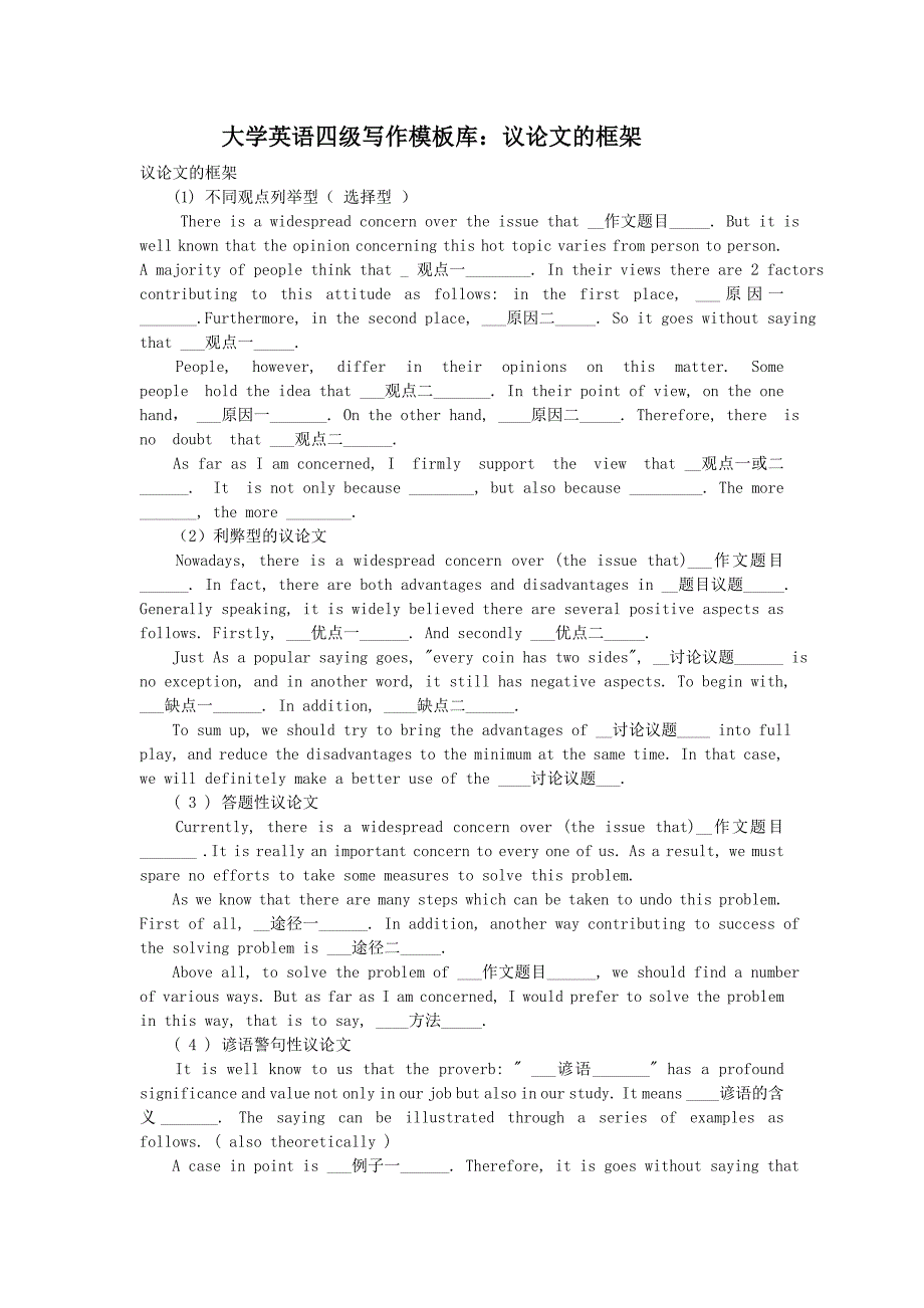 大学英语四级写作模板库_第1页