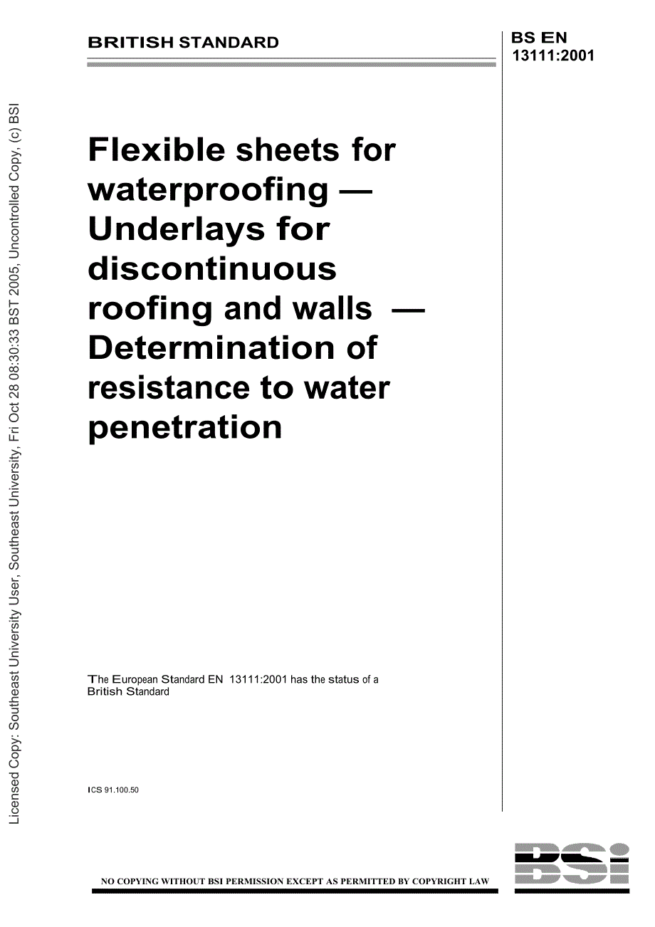 【BS英国标准】BS EN 131112001 Flexible sheets for waterproofing_第1页