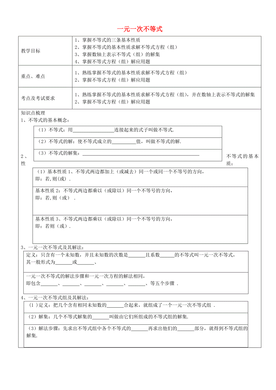 六年级数学下册 第六章 第3节 元一次不等式（组）教案 沪教版五四制_第1页