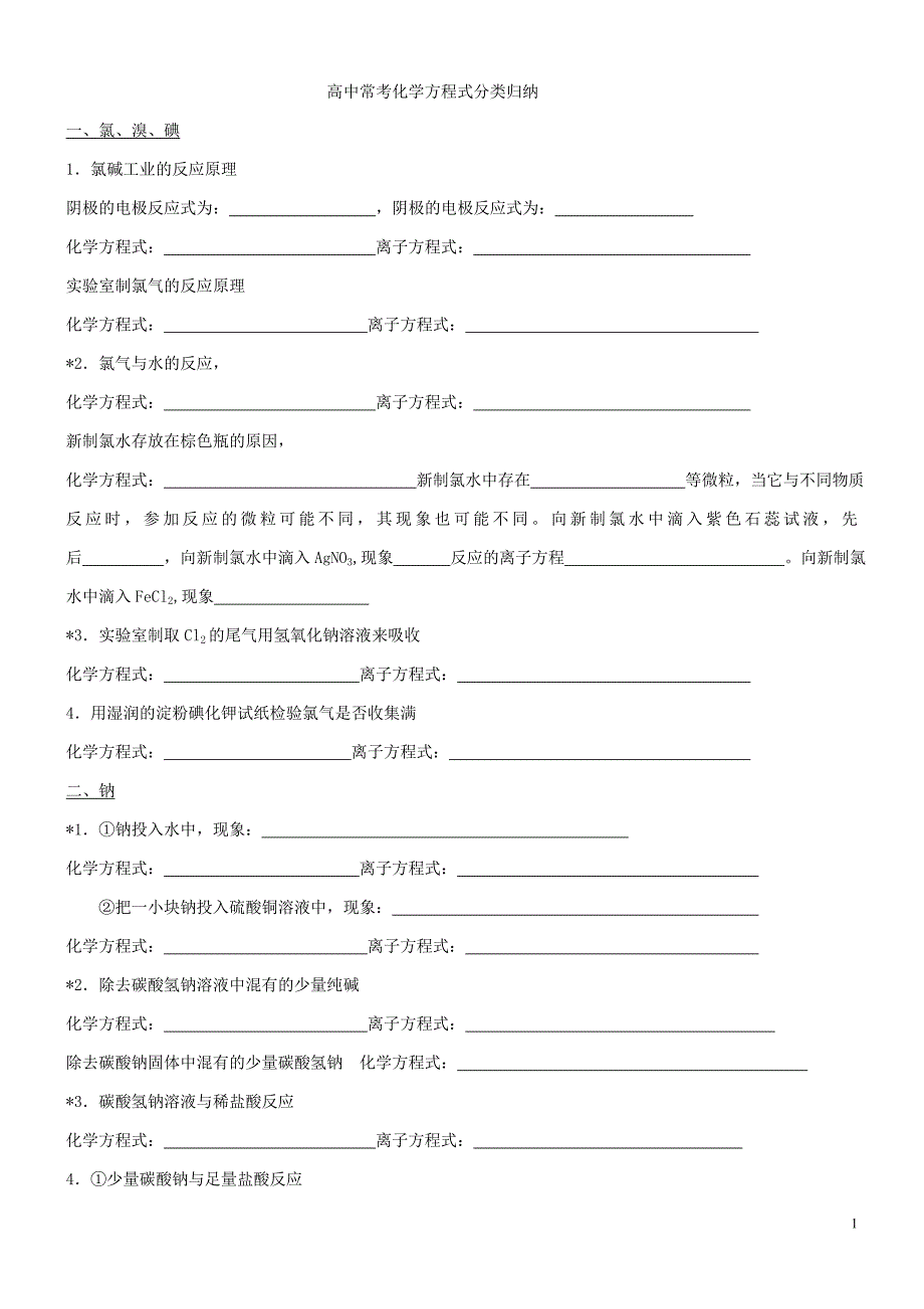 高考化学方程式分类填空题.doc_第1页