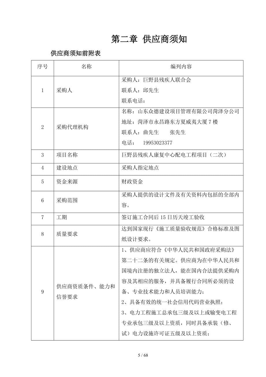 巨野残疾人康复中心配电工程项目二次_第5页