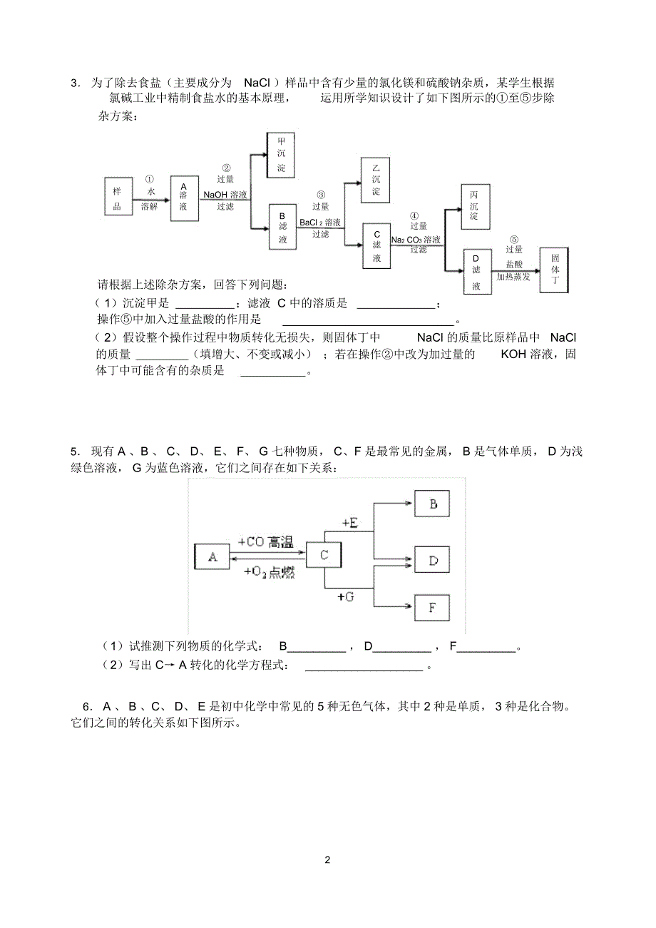 初中化学推断题经典例子大全有答案_第2页