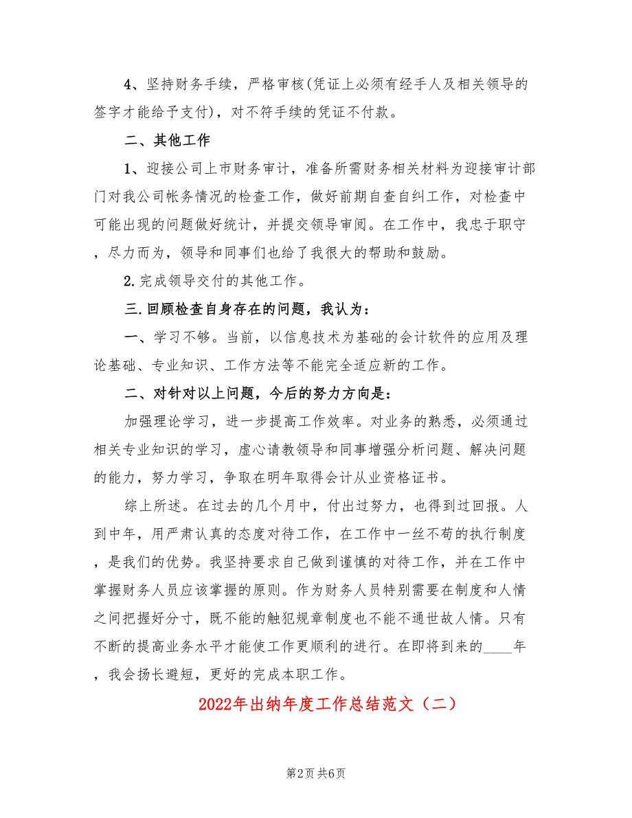 2022年出纳年度工作总结范文_第2页