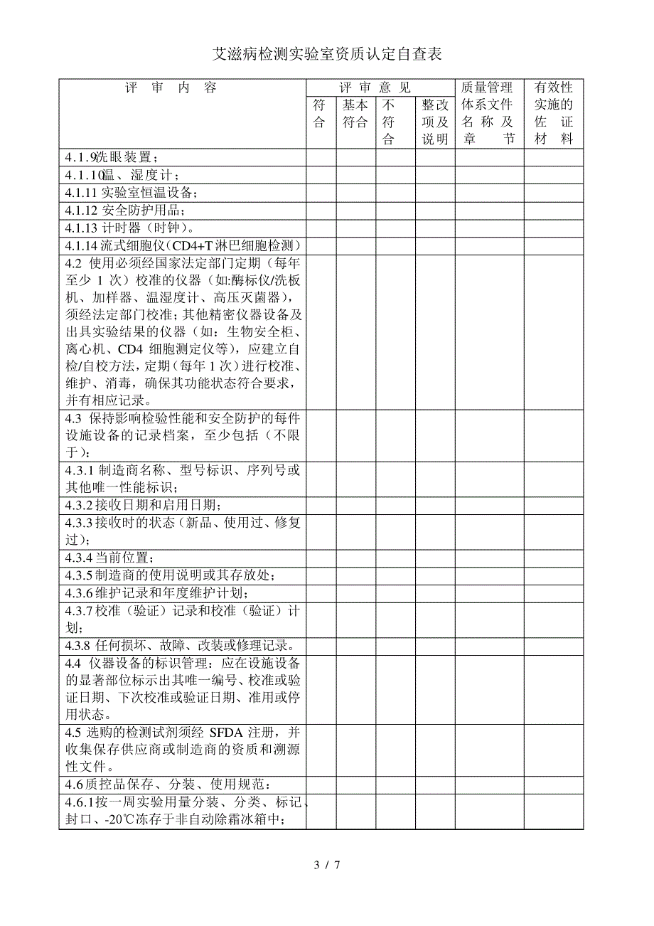 艾滋病检测实验室资质认定自查表_第3页