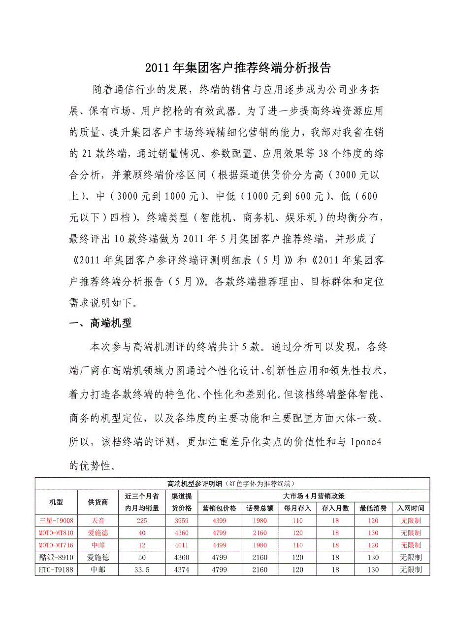 集团客户推荐终端分析报告_第1页