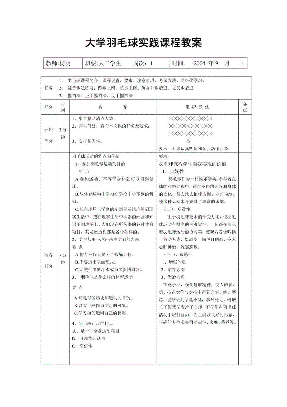 大学羽毛球实践课程教案_第1页