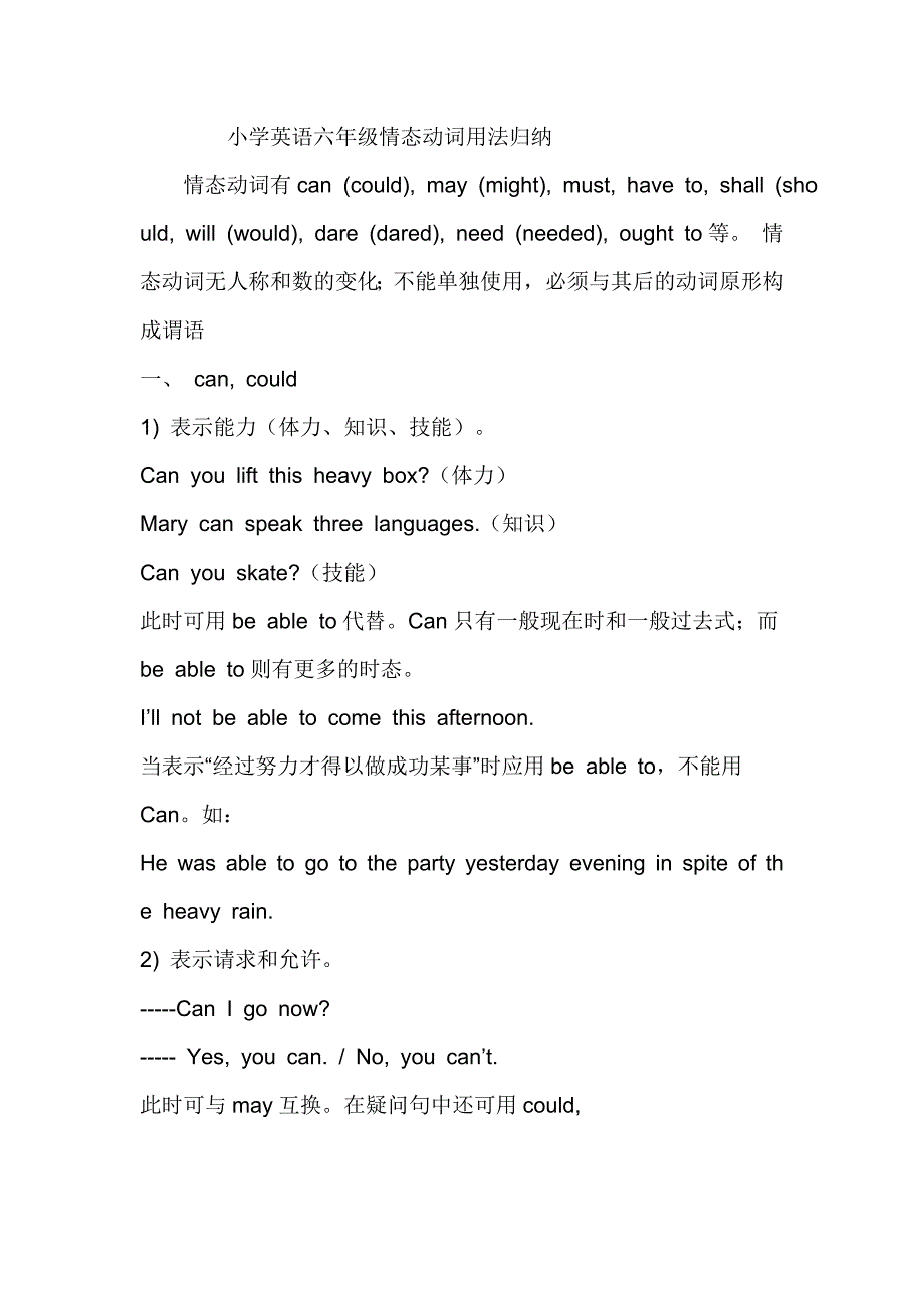 小学英语六年级情态动词用法归纳_第1页