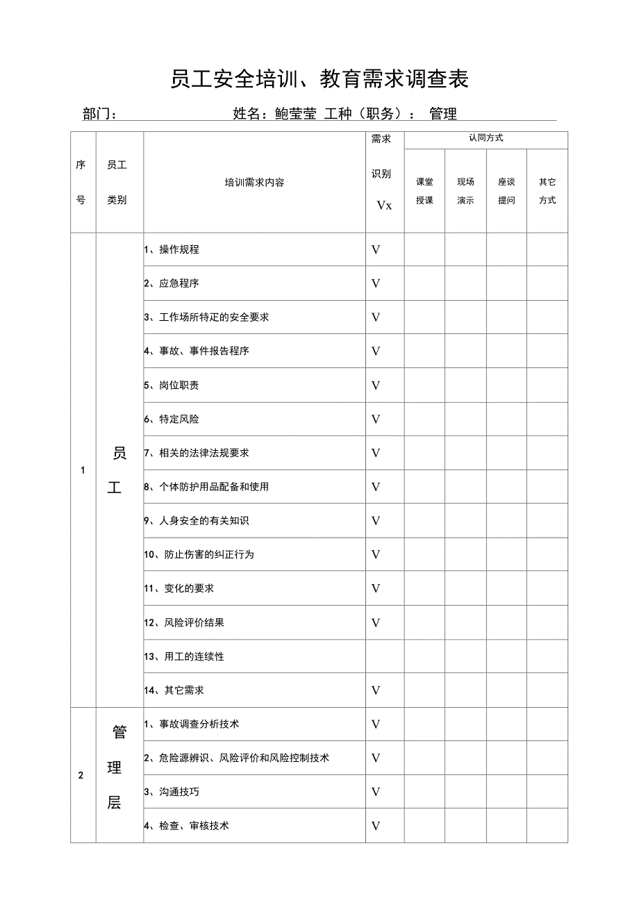 员工安全培训教育需求调查表_第2页