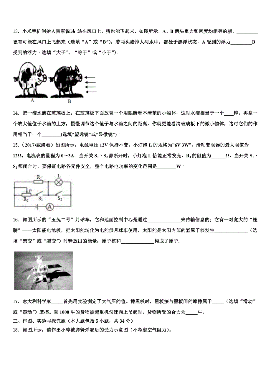 2023年浙江省绍兴市新昌县中考五模物理试题含解析_第4页