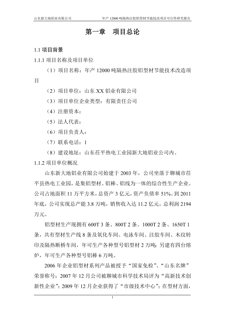 铝业有限公司年产12000吨隔热注胶铝型材节能技改项目可行性研究报告.doc_第4页