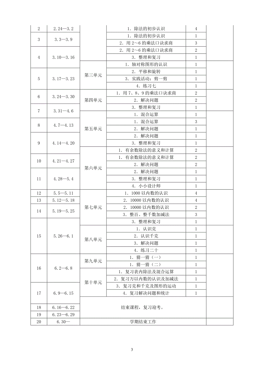 二年级数学下册教学计划_第3页