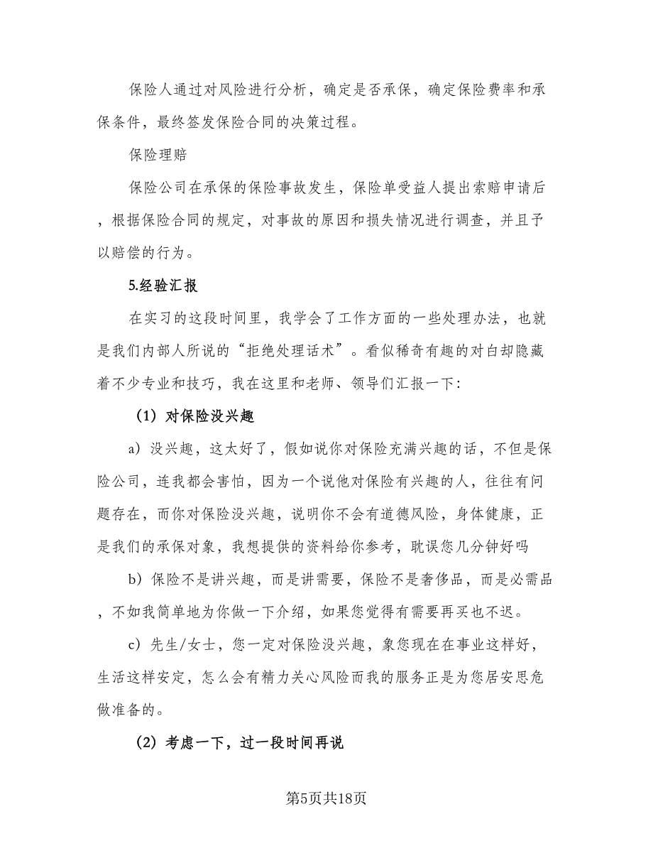 2023年保险公司实习总结范文（4篇）.doc_第5页