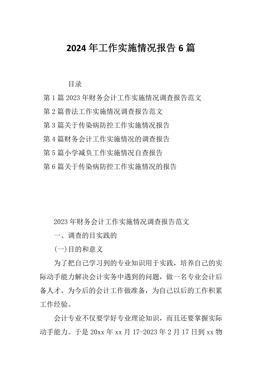 2024年工作实施情况报告6篇_第1页