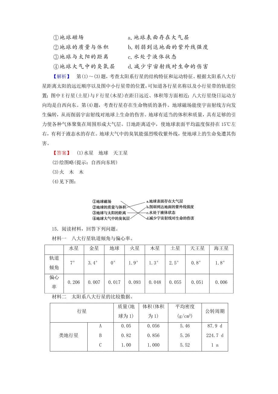 新教材 高中地理必修一湘教版课时作业：1.1 地球的宇宙环境 Word版含答案_第5页