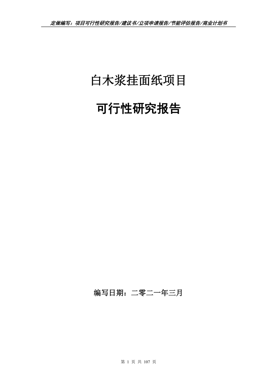 白木浆挂面纸项目可行性研究报告立项申请写作范本_第1页