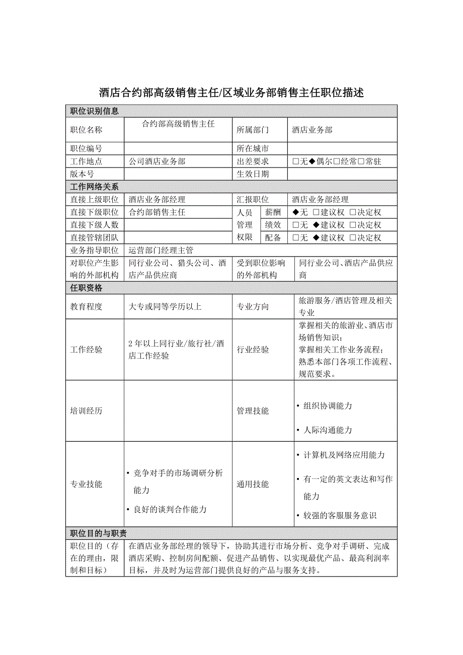 区域业务部销售主任职务描述_第1页