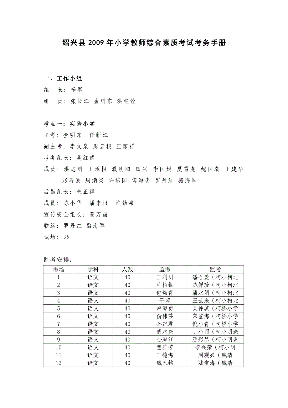 绍兴县2009年小学教师综合素质考试考务手册.doc_第1页