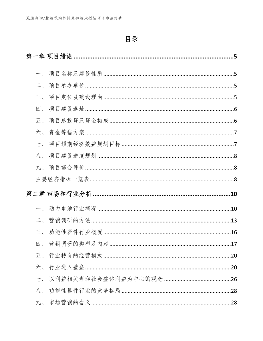 攀枝花功能性器件技术创新项目申请报告_第1页