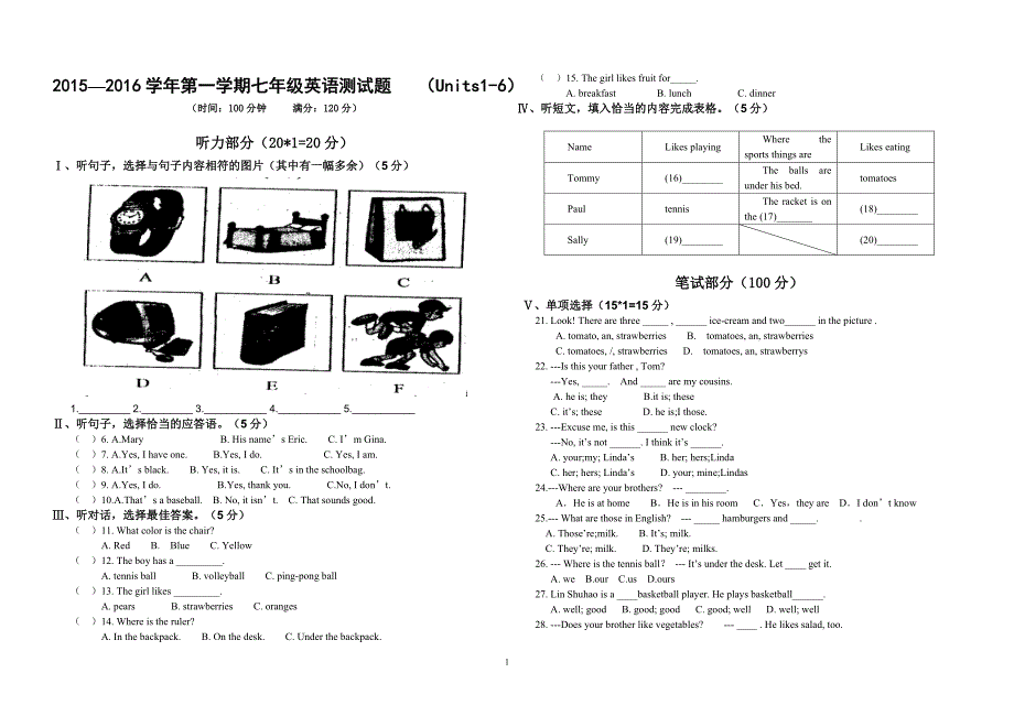 units1-6试卷_第1页