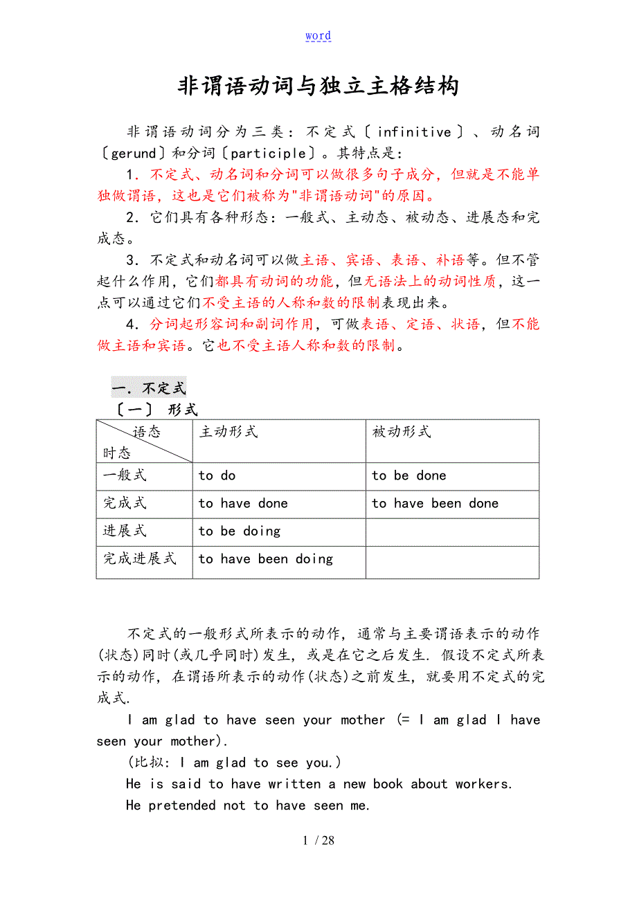 非谓语动词与独立主格结构_第1页