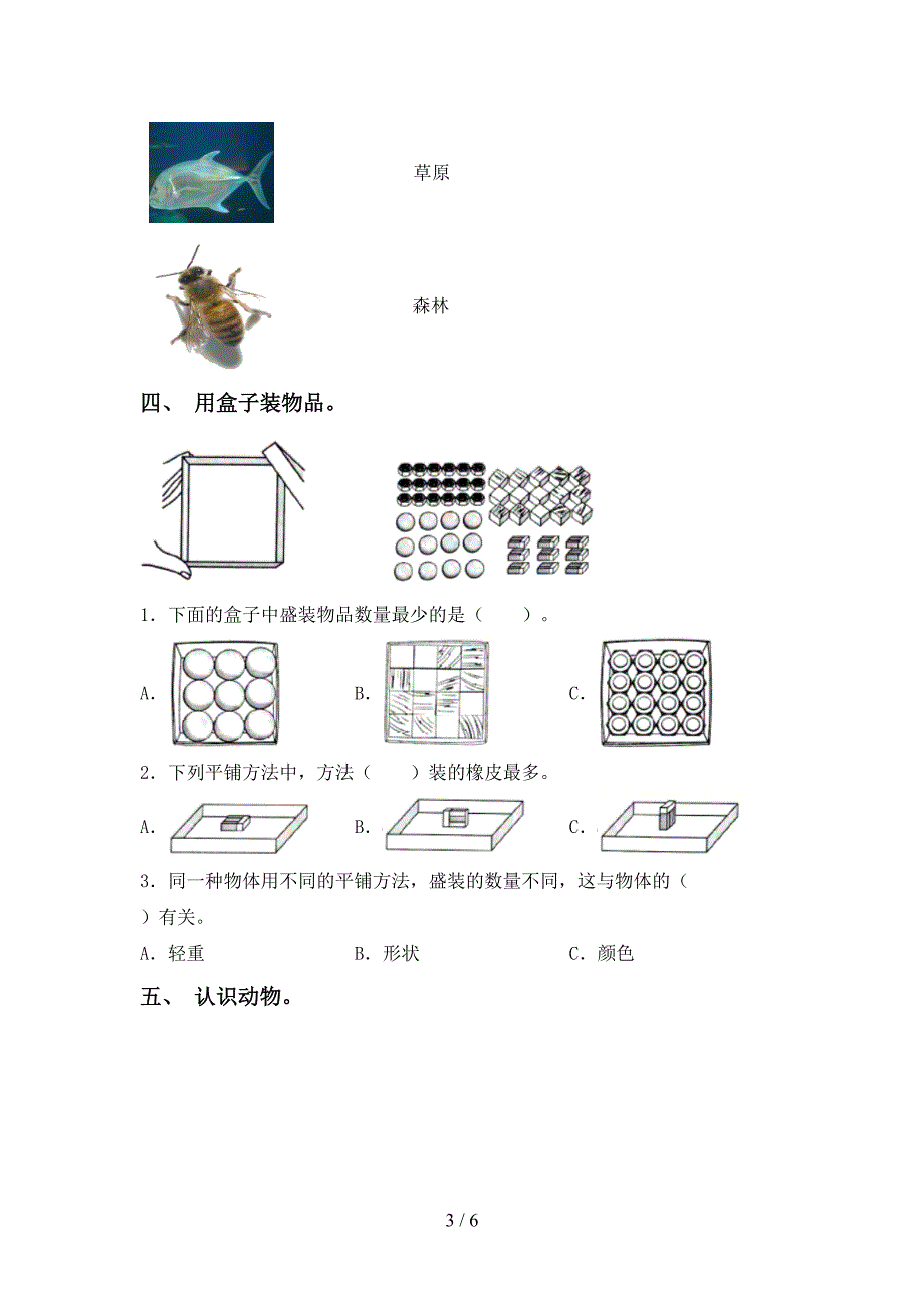 新教科版一年级科学上册期中考试题(参考答案).doc_第3页