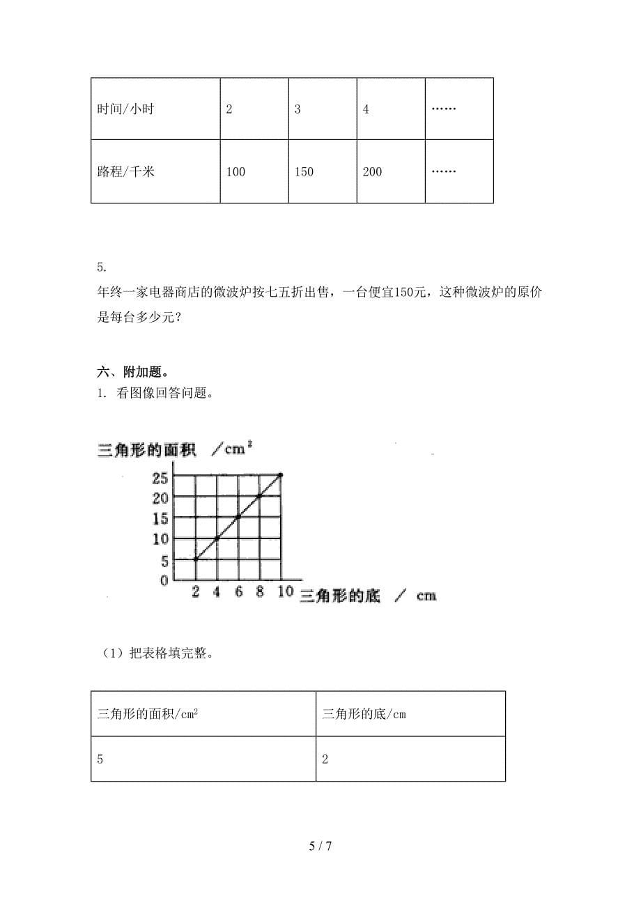 小学六年级数学上册期中考试水平检测人教版_第5页