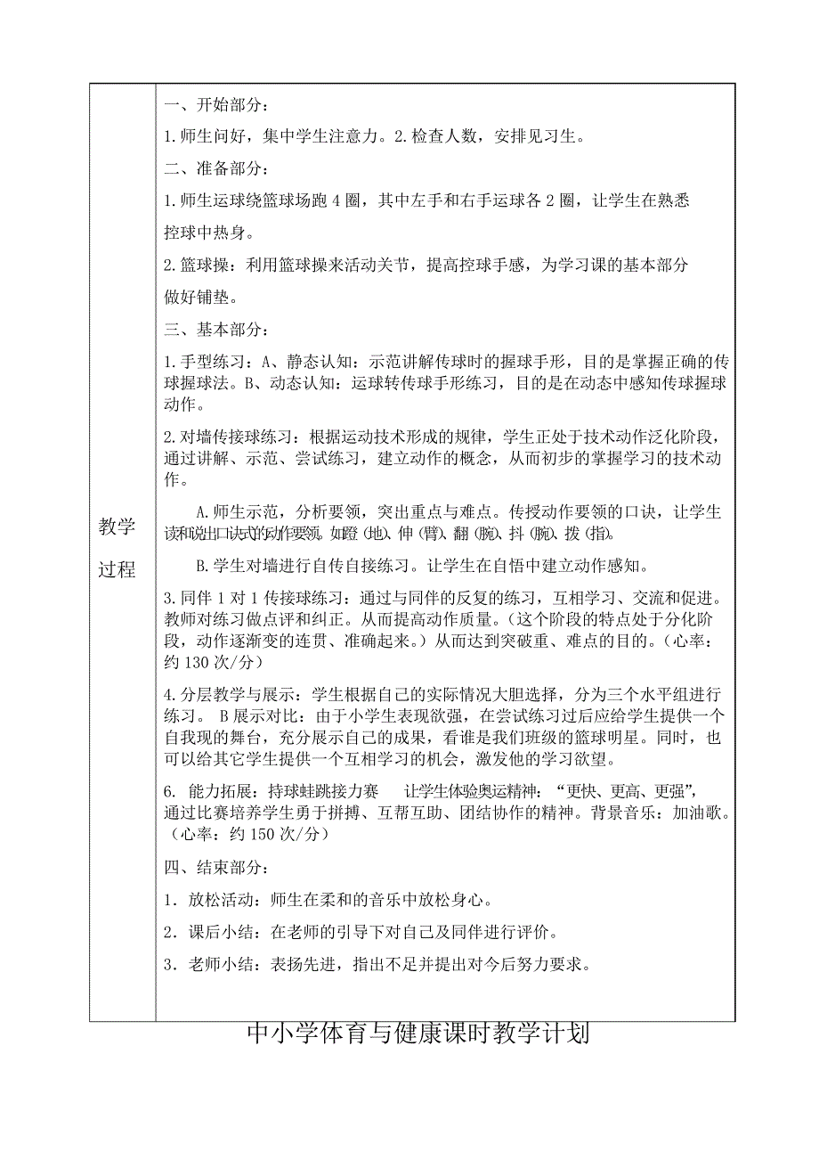 小学体育六年级《篮球双手胸前传接球》教学设计_第2页