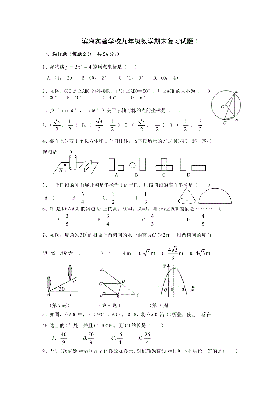 滨海实验学校九年级数学期末复习试题.doc_第1页