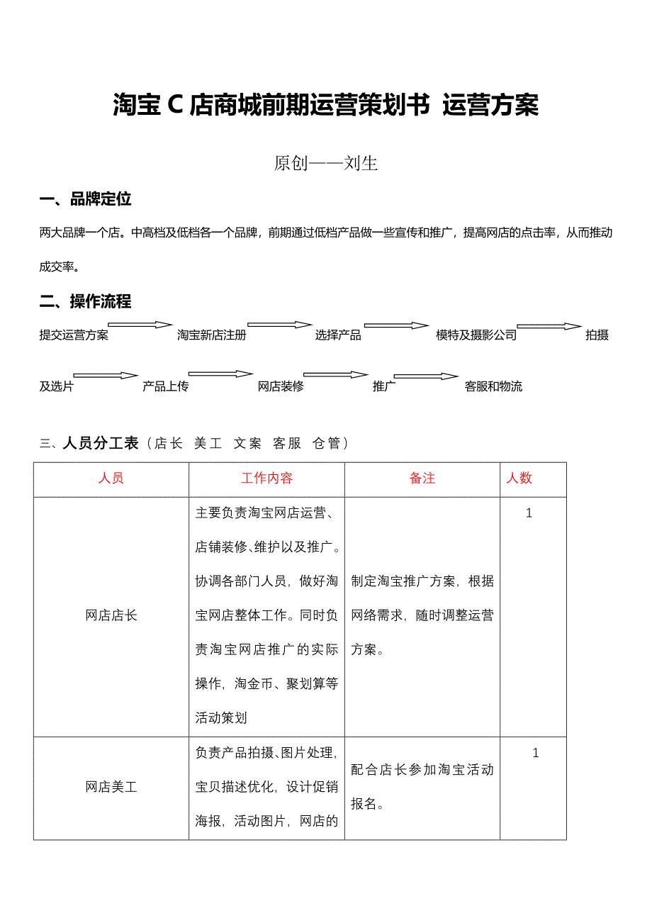 淘宝C店商城前期运营策划书_第1页