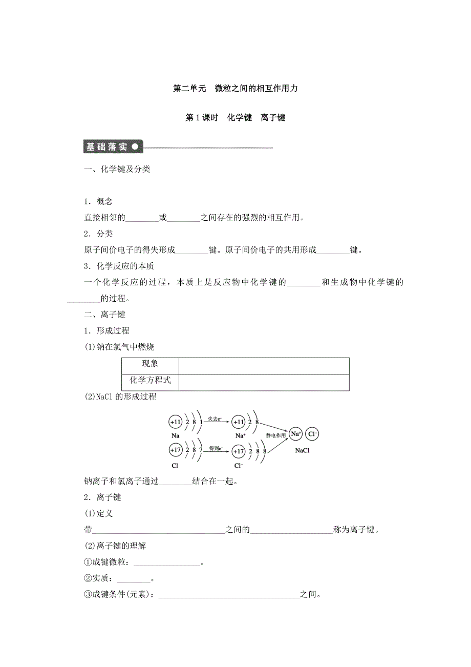 最新 高中化学苏教版必修2课时作业：2.1化学键离子键 Word版含答案_第1页