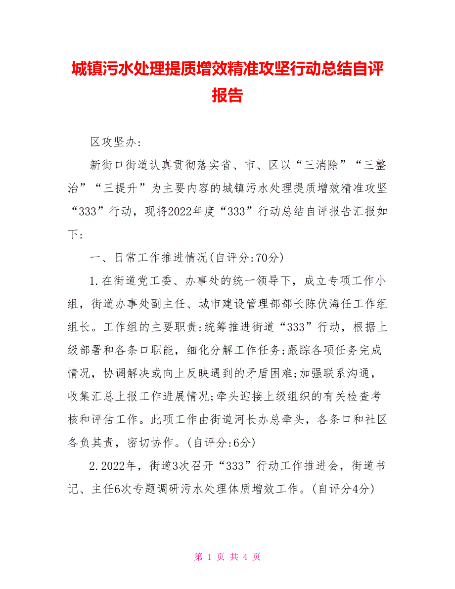 城镇污水处理提质增效精准攻坚行动总结自评报告.doc_第1页