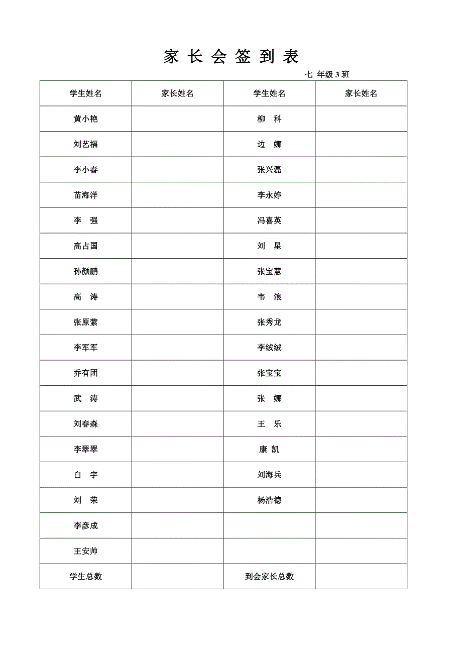 家长会签到表;_第3页