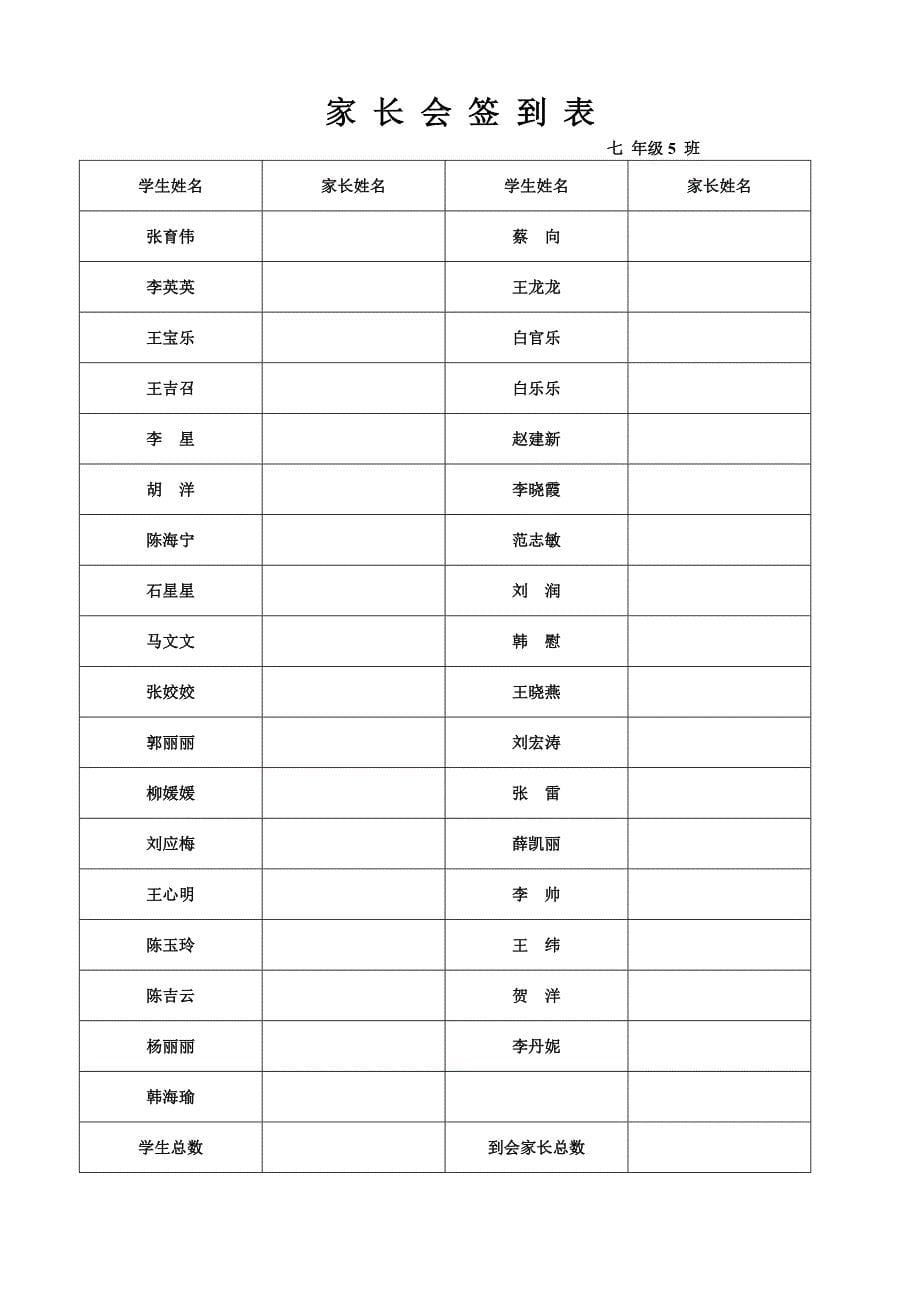 家长会签到表;_第5页