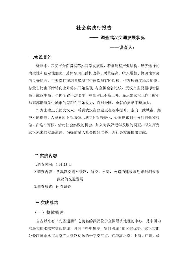 武汉交通发展状况社会实践行报告